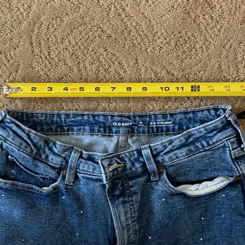 Old Navy High Waist OG Straight Rhinestone Embellished Ankle Jeans Size 12 P - Picture 8 of 9